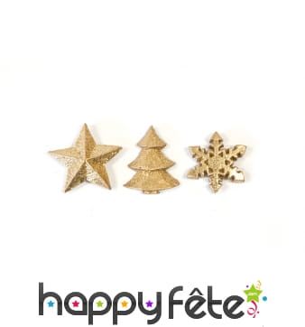 Flocons, sapins et étoiles décoratifs dorés, 3cm