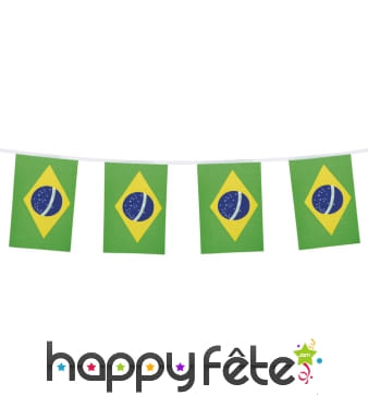 Guirlande 10 drapeaux du brésil, 4m en tissu