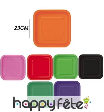 Grandes assiettes carrées en carton de 23 cm