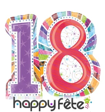 Grand ballon 18 ans coloré de 71cm