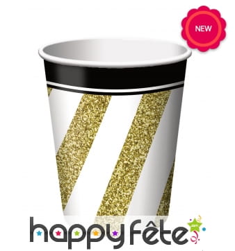 Gobelets blancs noir et or pailleté, par 8