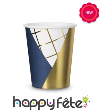 Gobelet bleu or blanc motifs géométriques, par 6