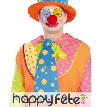 Grande cravate bleue de clown à pois jaune, adulte