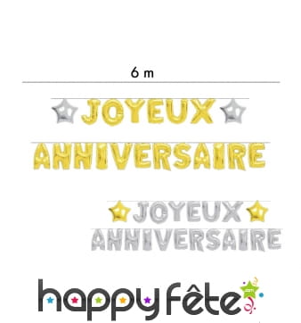 Guirlande de ballons joyeux anniversaire alu, 6m