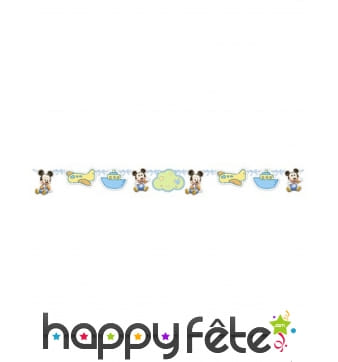 Guirlande de bébé Mickey bleue pour garçon, 1,5 m