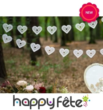 Guirlande de coeurs blancs en papier dentelle 1,8m