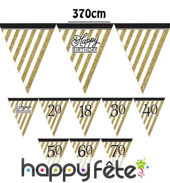 Guirlande de fanions d'anniversaire blanc doré