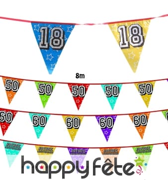 Guirlande de fanions holographiques anniversaire