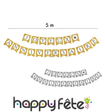 Guirlande de fanions Joyeux Anniversaire, 5m