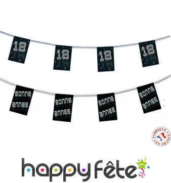 Guirlande de fanions noirs imprimés argentés, 4m