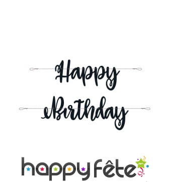 Guirlande de lettres Happy Birhtday noire, 213 cm