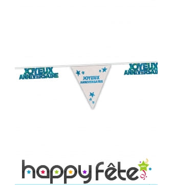 Guirlande Joyeux anniversaire 6m, Bleue Pailletée