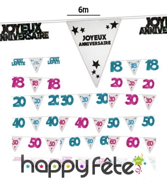 Guirlande Joyeux Anniversaire pailletée, 6m