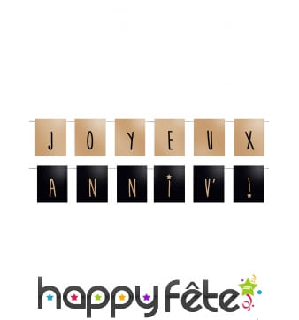 Guirlande noir or Joyeux Anniv de 120cm