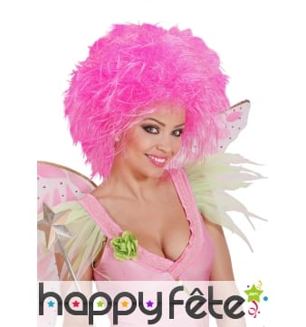 Grosse perruque rose fluo pour femme