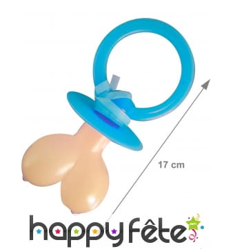 Grande sucette nénés sur tétine bleue pour adulte