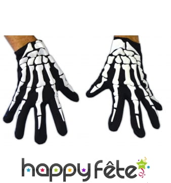 Gants squelette pour adulte, version luxe