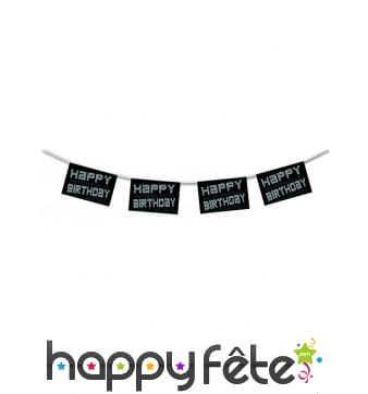 Guirlande vip noir blanc happy birthday de 4,50m