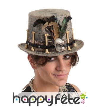 Haut de forme beige de sorcier vaudou, adulte