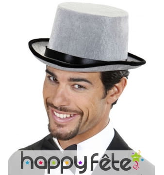 Haut de forme gris ruban noir satiné