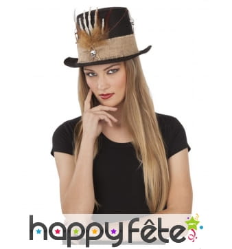 Haut de forme noir avec main de squelette