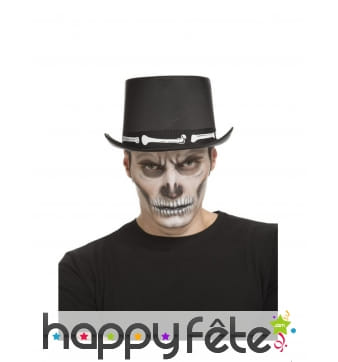 Haut de forme noir de sorcier vaudou imprimé os