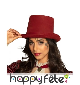 Haut de forme rouge bordeaux pour adulte, luxe