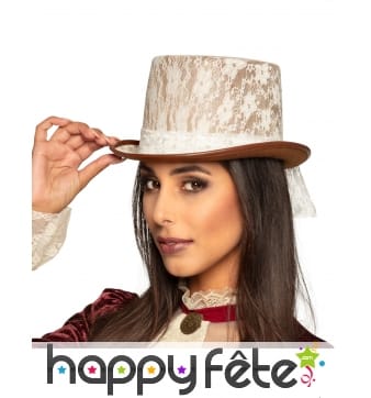 Haut de forme steampunk blanc avec dentelle