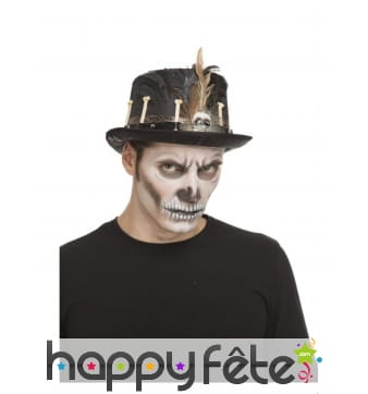 Haut de forme vaudou pour adulte avec plumes et os
