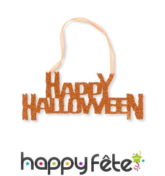Happy Halloween orange pailleté à suspendre 31 cm