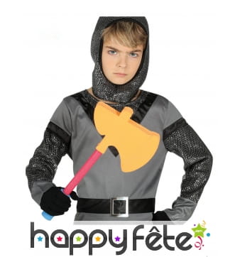 Hâche médiévale en mousse rouge et jaune de 38 cm