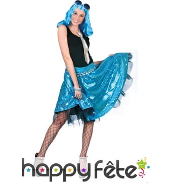 Jupe bleue disco recouverte de sequins