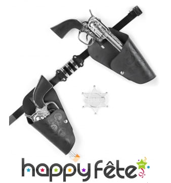 Kit de revolvers argentés de cowboy, en plastique