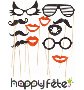 Kit photobooth lunettes et moustaches 12 pièces