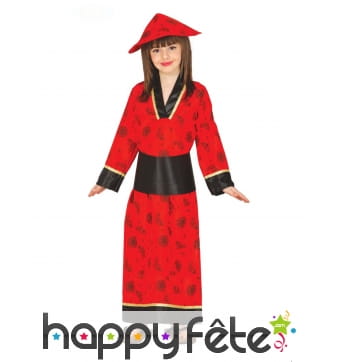 Kimono rouge et noir pour fille