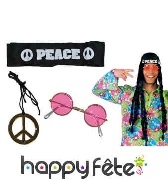 Lunettes, bandeau et collier peace and love