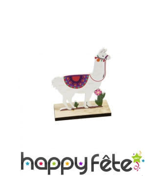 Lama blanc sur pied en bois, 13 cm