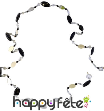 Long collier de cristaux noir et argent