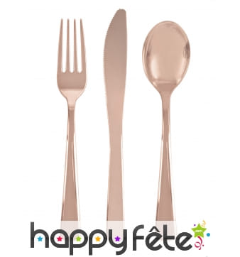 Lot de 18 couverts rose doré en plastique