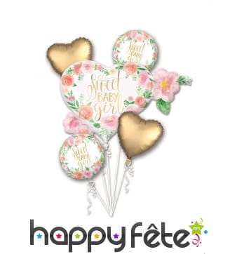 Lot de 5 ballons Sweet Baby Girl rond et coeur