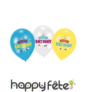 Lot de 6 ballons Happy Birthday de 27,5 cm