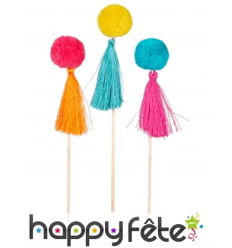Lot de 6 pompons colorés sur pic