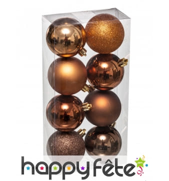 Lot de 8 Boules de Noël Bronze Brillant, 7cm