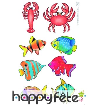 Lot de 8 poissons, crabes et langoustes