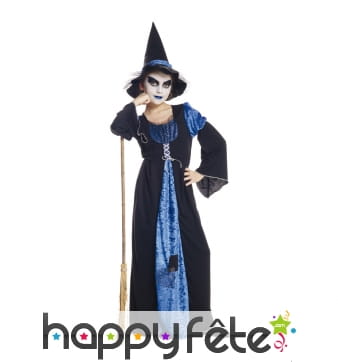 Long déguisement bleu de sorcière pour fille