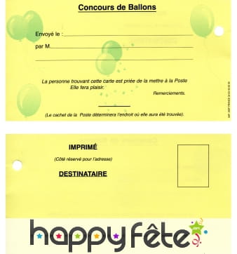 Lots de cartes pour lâcher de ballon