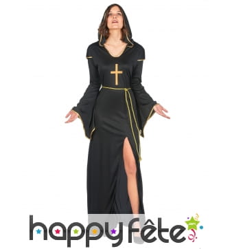 Long déguisement noir et doré de religieuse