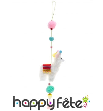 Lama et pompoms colorés à suspendre, 12 x 51cm