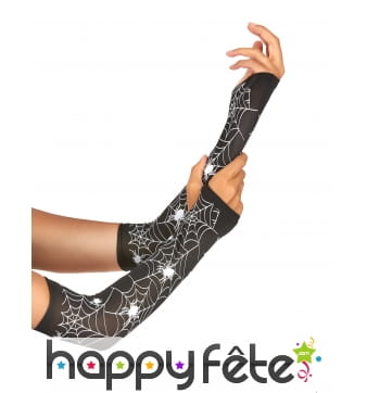 Longues mitaines noires toiles d'araignées