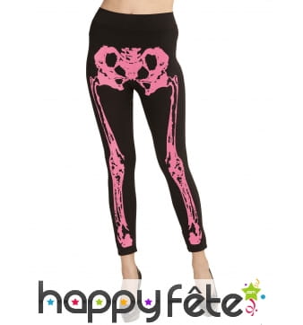 Legging noir avec jambes squelettes rose fluo